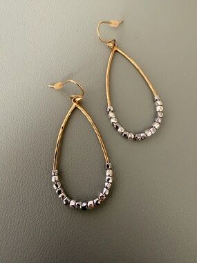 Stella & Dot Gold Teardrop Earrings with Silver Bead Accents